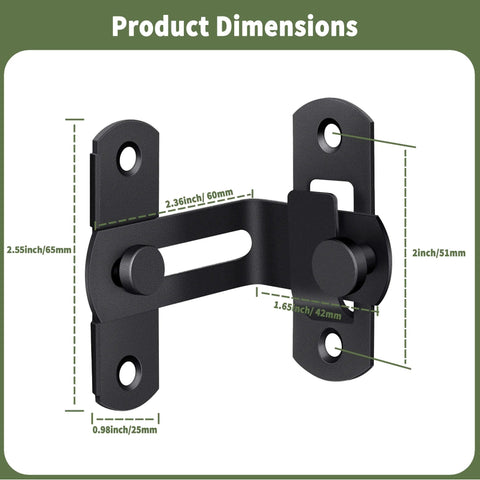 Heavy Duty 90 Degree Barn Door Flip Lock For Privacy And Security On Sliding Barn Doors Wood Fences And Gates, Rust Resistant Carbon Steel Latch, Indoor Outdoor Gate Hardware With Smooth Operation And Easy Installation, showing dimensions and structure