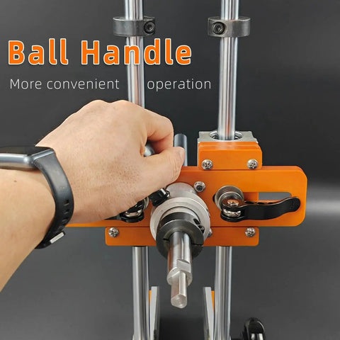 Close-up of Wood Door Lock Mortiser Kit With Aluminum Frame Manual Mortising Jig and Tools Twin Screw Clamp Design in use