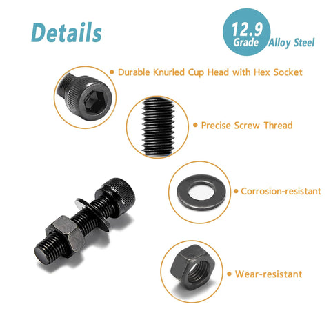 All In One Metric Screw Kit With 860 Piece Assortment For 3D Printing And DIY M3 To M6 Hex Socket Head Cap Bolts Nuts And Washers Grade 12.9 Alloy Steel Black Zinc Plated Rust Resistant Upgrade details view