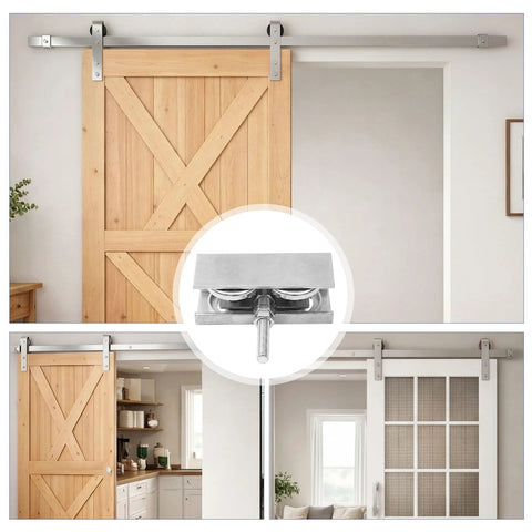 Two Pack Barn Door Roller Trolleys With Beefy Four Wheel Heavy Duty Assembly for Sliding Barn Doors on rails and hanging track beam