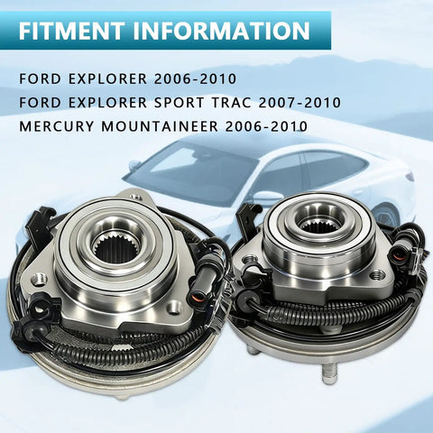 Front Wheel Hub Bearing Assembly For Ford Explorer 2006-2010, Explorer Sport Trac 2007-2010, Mercury Mountaineer 2006-2010 With 5 Lugs And ABS OE Replacement Heavy Duty Durable Front Wheel Hub