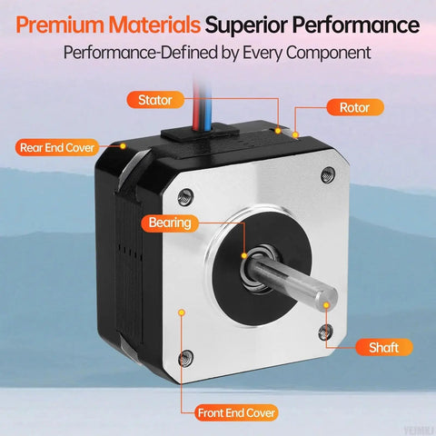 High Torque Nema 17 Stepper Motor Set For DIY 3D Printer And CNC Machines 1.8 Degree 2 Phase Bipolar detailed component view