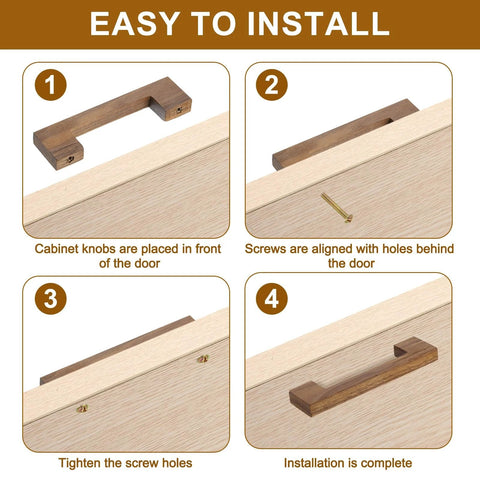 Installation steps for 4 Inch Hole Center Square Wood Drawer Pulls Set Of 2 With Screws Ash Wood Cabinet Handles for kitchen or wardrobe.