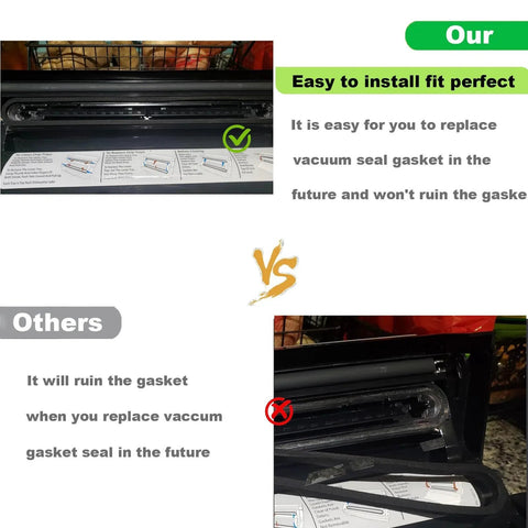 Comparison of Gasket Replacement Set For FoodSaver Vacuum Sealers V2200 V2400 V2800 V3000 V3200 Foam Gasket Pack Two showing installation ease and fit.