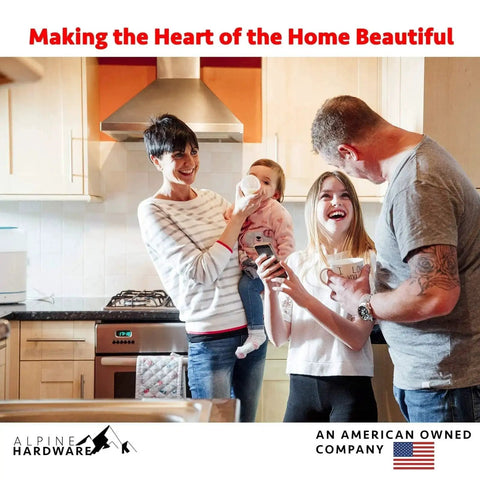 Family enjoying time in a modern kitchen with cabinets featuring Solid Stainless Steel Euro Bar Cabinet Handle Drawer Pulls in oil rubbed bronze finish.