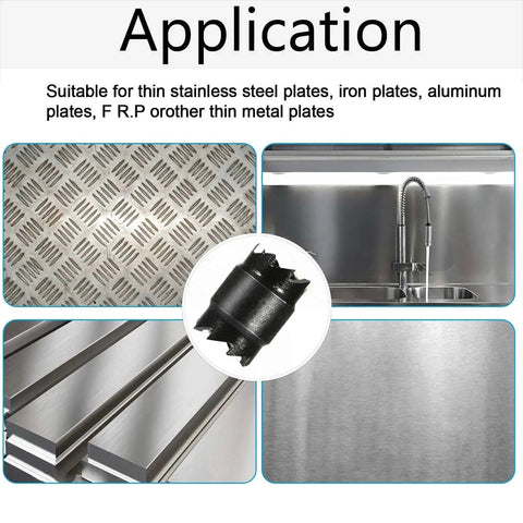 14 Pack Spot Weld Cutter Sets Double Sided 3/8 Inch HSS Drill Bits For Sheet Metal Removal With 1/4 Inch Arbor Durable High Quality Steel demonstrated on various metal surfaces.