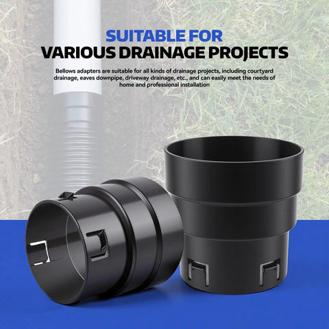 4-inch PVC to corrugated pipe adapter, black push-fit connector for 4-inch drain pipe to SDR 35 or SCH 40 PVC.