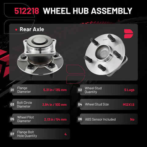 Two Pack Rear Wheel Bearing And Hub Assembly For Toyota Celica 2000 2005, Corolla 2003 2008, Matrix 2003 2008 And Pontiac Vibe 2003 2008 With Five Lug Front Wheel Drive Non ABS, rear wheel hub details
