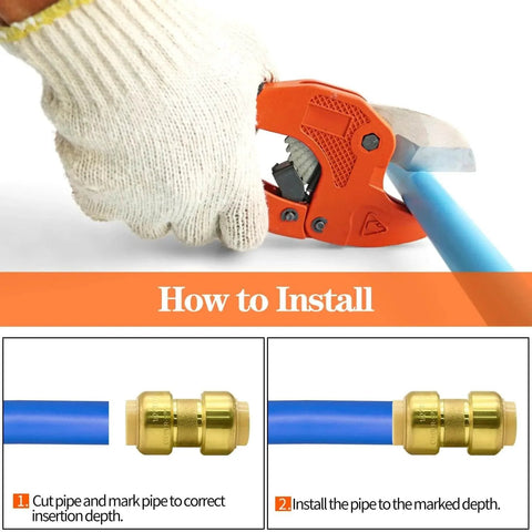How to install 2 Pack One Half Inch Push To Connect Straight Fittings With Disconnect Clip Tool Included for Copper PEX CPVC Pipe.