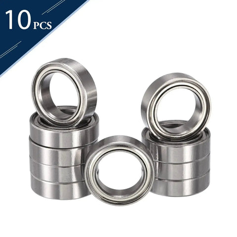 Pack of 10 Deep Groove Ball Bearing 6702ZZ 15mm ID 21mm OD 4mm Width Chrome Steel with double shield, shown in stacks.
