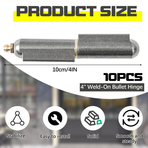 4-inch weld-on bullet hinge, carbon steel, heavy-duty; 10 pcs for swing doors and trailers
