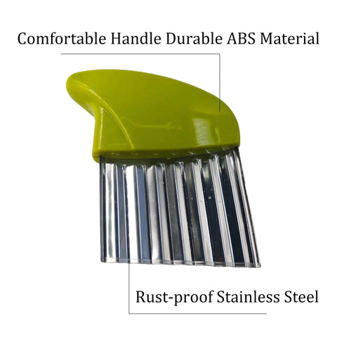 Crinkle Cutter Knife Stainless Steel Wavy Chopper with green ergonomic handle, showing stainless steel blade and handle details.