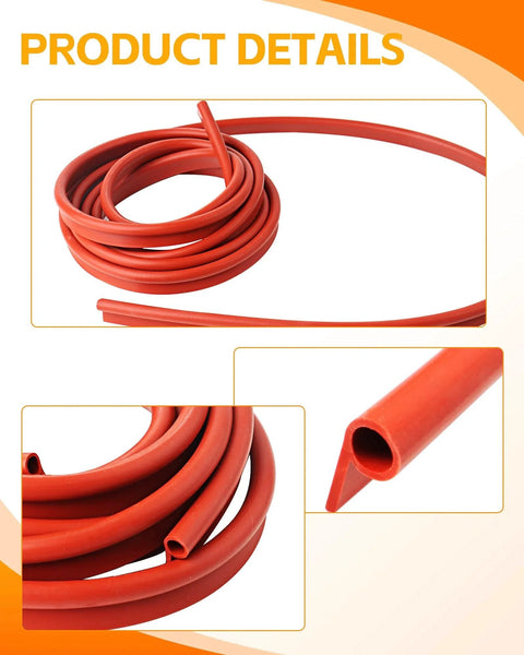 Pro Grade 13-Foot Silicone P-Gasket Seal for Smokers and BBQ Doors, High-Temp Replacement with Seven Sixteenth Inch Thick by Seven Eighth Inch Wide shown coiled and close-up