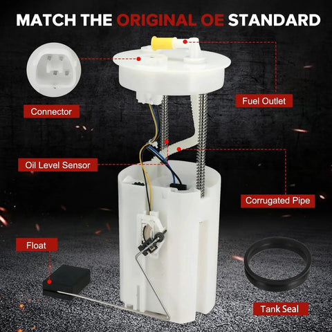 Electric Fuel Pump Module Assembly Sending Unit Direct Fit Replacement For Acura TSX 2004 2008 And Honda Accord 2003 2007 2 4L L4 Replaces FG0913 SP8002M 2202 425077 Plug And Play Easy Install featuring connector, fuel outlet, oil level sensor, corrugated pipe, float, and tank seal