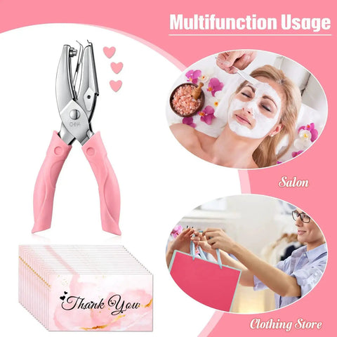 Heart Shaped Handheld Punch Card Kit With 100 Reward Cards, pink single hole paper puncher, uses in salon and clothing store