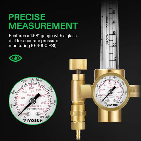 Rock Solid Brass Argon CO2 Gas Regulator With Flow Meter And Gauge For MIG TIG Welding with precise pressure measurement.