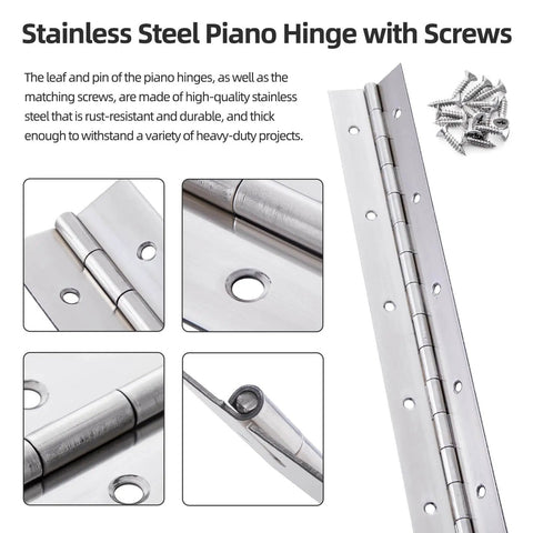 Heavy Duty 36 Inch Piano Hinge 0.060 Inch Stainless Steel 304 Continuous Hinge With Holes Includes Screws For Cabinet Doors DIY