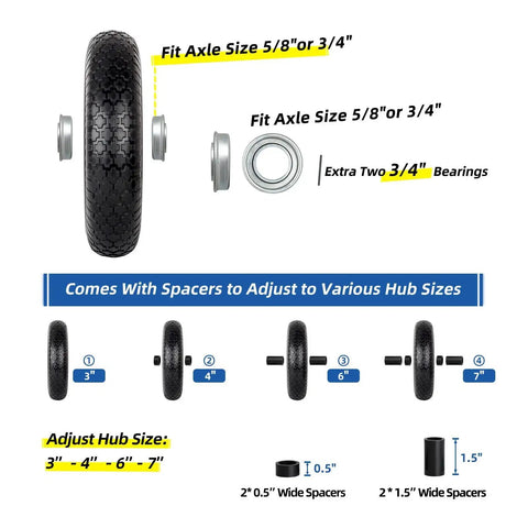16 Inch Flat Free Solid Tire And Wheel For Garden Carts Wheelbarrows And Lawn Mowers Tire Size 4.80 4.00 8 diagram