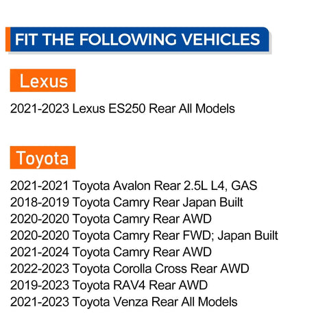 Compatibility chart for Rear Wheel Hub And Bearing Assembly 512666 For Lexus and Toyota vehicles 2021-2023 models