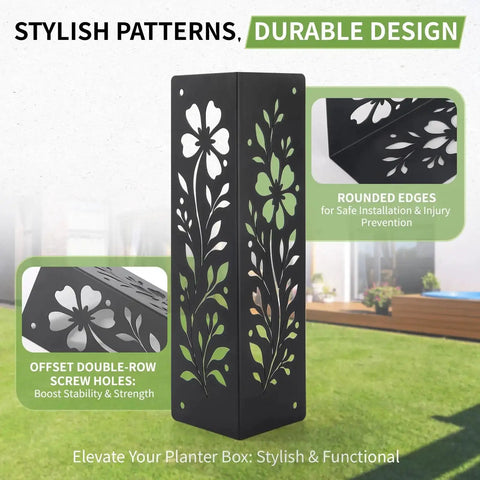 Beefy Wood Corner Brackets Set For Raised Garden Beds with stylish patterns and rust-resistant metal design outdoors.