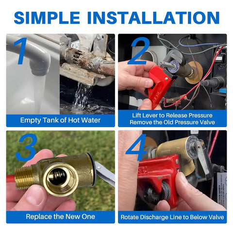 Lrichy 1/2in NPT brass temperature-pressure relief valve for Atwood/Dometic RV water heaters; 210F, 150 PSI; install guide.