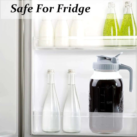 32 Oz Mason Jar Cold Brew Pitcher With Strainer And Wide Mouth Glass Spout Lids For Fridge Iced Coffee Tea Lemonade Sun Tea 1 Quart Brew Maker Dishwasher Safe No Mess inside fridge