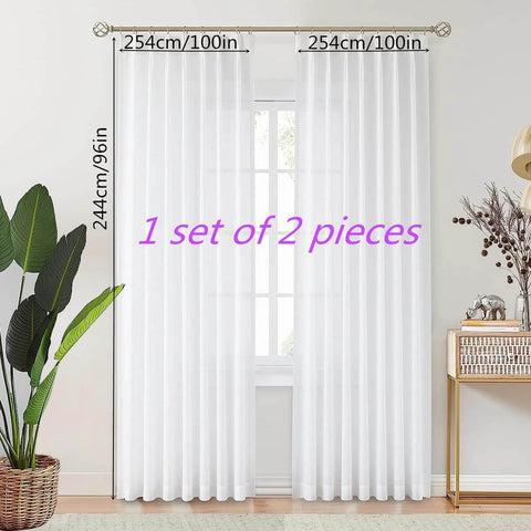 Pleated White Sheer Curtains For Track System Sliding Door Panels 2 Pack Each 100 Inches Wide hanging in modern room