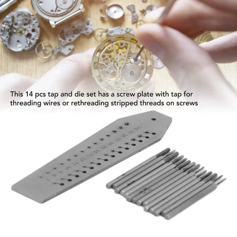 Fourteen Piece Micro Tap And Die Set For Jewelry Making And Watch Repair, screw plate kit with taps 0.7mm to 2mm for precise threading