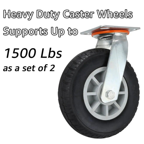 8 Inch Heavy Duty Caster Wheels Set Of 2 With 360 Degree Swivel And 3000 Lbs Load Capacity Thermoplastic Rubber Wheels On Galvanized Steel Plate Quiet Rolling And Floor Friendly Ideal For Cart Furniture And Workbench, close-up view