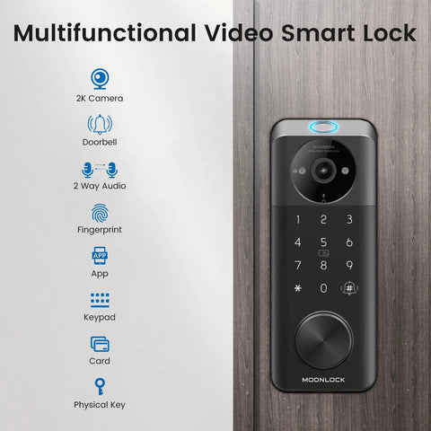 Smart Door Lock With Built In WiFi Camera And Doorbell For Front Door 6 In 1 Keyless Entry Deadbolt with keypad and fingerprint sensor