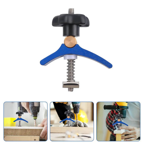 Pro Grade Woodworking T Slot Clamp With Hold Down Function Blue T Track Clip for Carpenter Workholding Tools shown in use