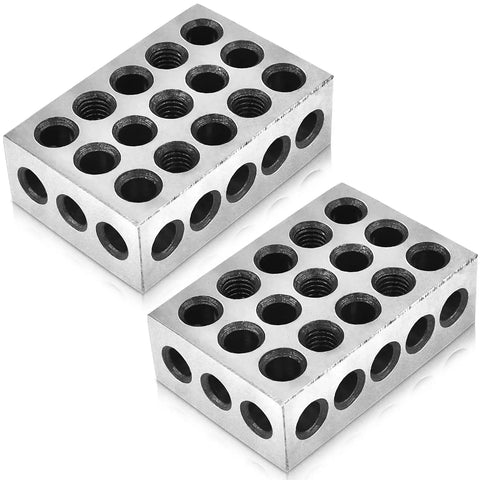 Matched Pair 1 2 3 Blocks Set for Milling Machines with 23 Holes, Precision Ground Tool Steel Blocks, front view