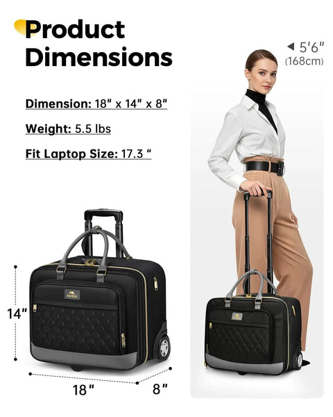 Underseat Rolling Briefcase For Travel And Work, Airline Approved Personal Item With Wheels, Fits 17.3 Inch Laptop, by Matein