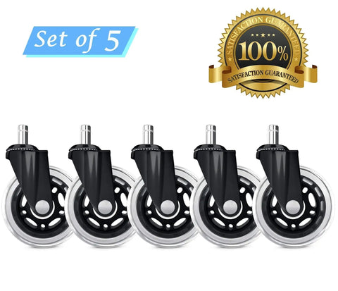 Office Chair Caster Wheels Set Of 5 Heavy Duty And Floor Safe For All Surfaces Including Hardwood 3 Inch Rubber Replacement Wheels shown