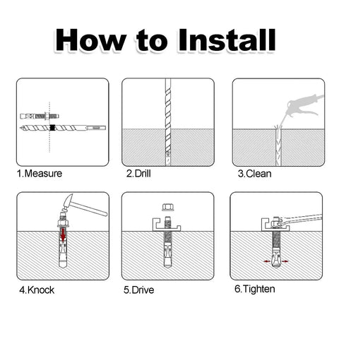 Installation guide for 60 piece one half inch by three and three quarters inch wedge anchors for concrete heavy duty expansion anchors.