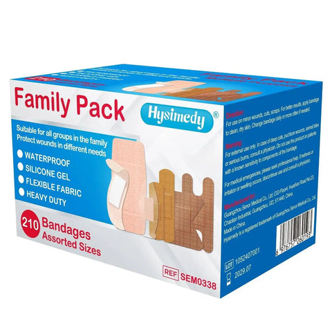 Assorted Adhesive Bandages Variety Pack With Silicone Waterproof Latex Free Flexible Fabric Heavy Duty For Wound Care And Family First Aid Kit Supplies Hysimedy 210 Counts box