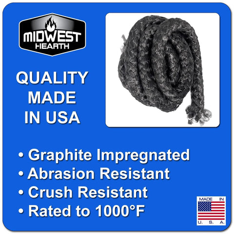 Midwest Hearth wood stove replacement gasket rope, graphite impregnated fiberglass, 1/2x84 inches, blue packaging