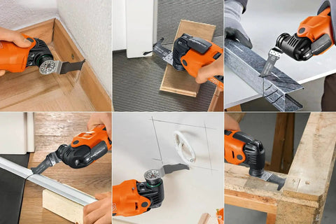 Installation and use of Best Of ECut Starlock Wood And Metal Saw Blade Set Six Piece Pro Kit with multitool on various materials.