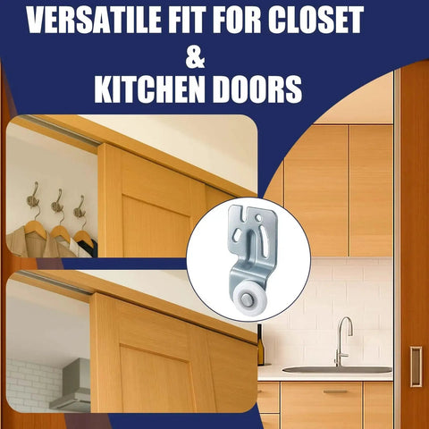 Top-Hung Sliding Door Roller Kit With 4 Durable Wardrobe Wheels for kitchen and bypass closet doors, fits 3/4 to 1-3/8 inch thick doors