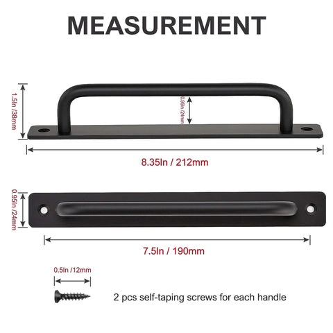 2 Pack Black Barn Door Handles With Plate For Sliding Closet Doors 7.5 Inch Hole Center 8.35 Inch Overall Length Zinc Alloy