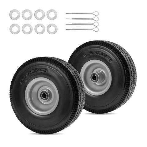 10 Inch Solid PU Tire And Wheel Replacement For Garden Carts Hand Trucks And Wheelbarrows 10x3.50-4 Flat Free Two Pack