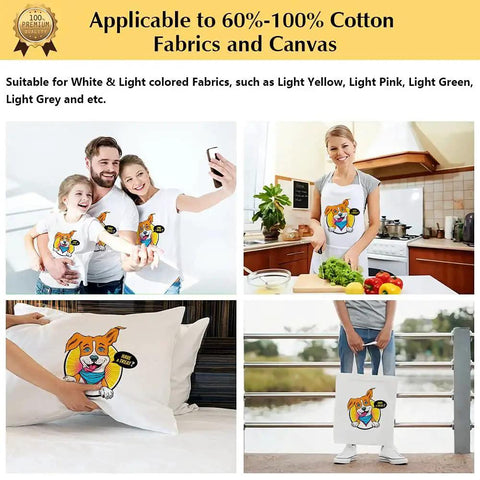 Light Three Zero Printable Heat Transfer Paper used on white cotton T-shirts and pillow showing colorful dog design