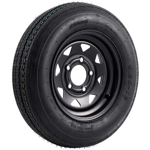 Pair Of 4.80-12 Trailer Tires On 12 X 4 Rim, 5 Lug On 4.5 Inch Bolt Pattern, Load Range C 6PR, M Speed Rating, close-up view