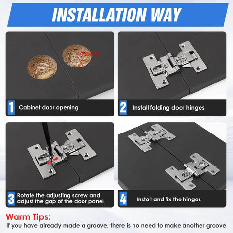 Installation guide for Heavy Duty Zinc Alloy Bifold Door Hinge Set 180 Degree Adjustable With Screws For Closet Cabinets And Bi Fold Doors 2 Pack Durable Hardware For Smooth Operation And Long Lasting Performance