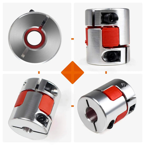 Flexible Aluminum Plum Jaw Spider Shaft Coupling For 8mm To 10mm Shafts, Perfect For Servo And Stepper Motors, Great For 3D Printers And CNC Machines, Red Color, 25x30mm Housing, Durable Polyurethane Insert Plug And Play Ready