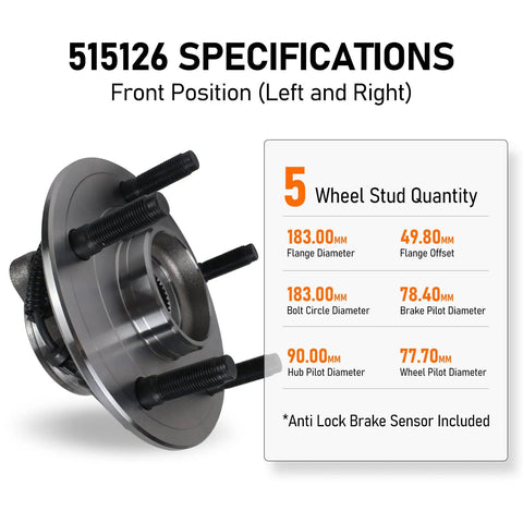 Front Wheel Hub And Bearing Assembly For 2009 2010 Dodge Ram 1500 And 2011 Ram 1500 With ABS 5 Lug Replacement specifications
