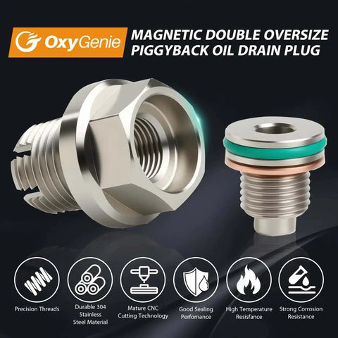 Double Oversize Magnetic Piggyback Oil Drain Plug Kit M14x1.5 Stainless Steel Self Tapping Oil Pan Thread Repair with Magnetic Seal