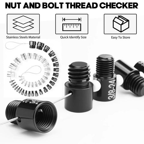 Nut And Bolt Thread Checker With 45 Gauges 24 Inch SAE And 21 Metric Quick Identify And Verify Thread Sizes For Nuts Bolts And Screws Handy Tool