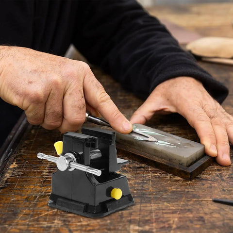 Tiny Bench Vise With Suction Base For Portable Table Mount, supporting jewelry making tool on workbench