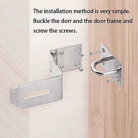 Installation of 4 Inch Door Hasp Latch 90 Degree Stainless Steel Right Angle Padlock Hasp Locking Latch For Push Sliding Barn Doors Security Door Clasp
